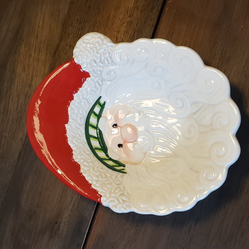 Fitz and Floyd Stocking Stuffer Santa Candy Dish Ceramic Bowl